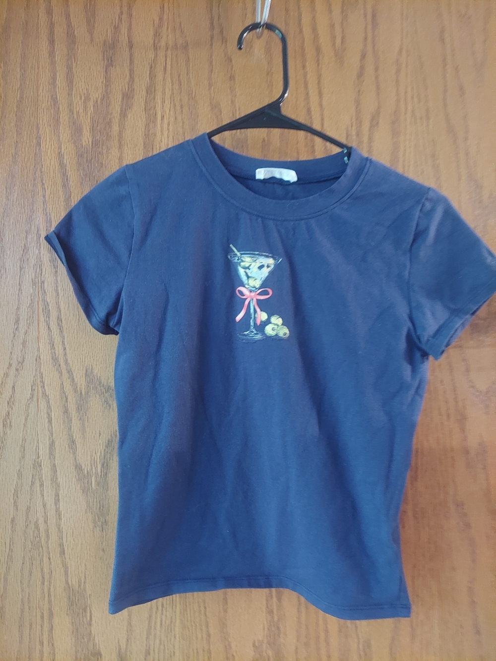Ragstock Martini Glass Graphic Tee Navy Small Coquette Olive Bow